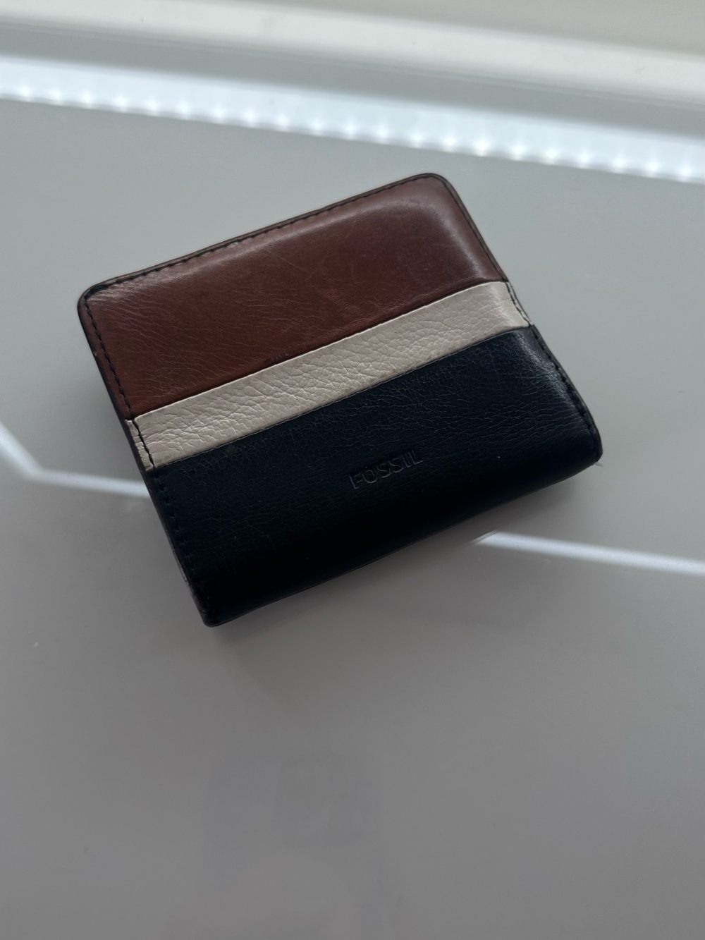 Fossil Tri-Color Leather Bifold Wallet - Brown/Cream/Black